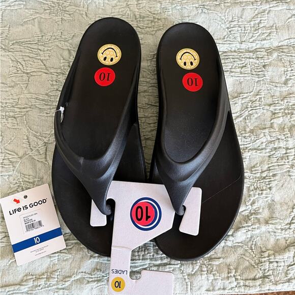 Life Is Good Black Flip Flops Women’s Size 10 - Picture 1 of 6